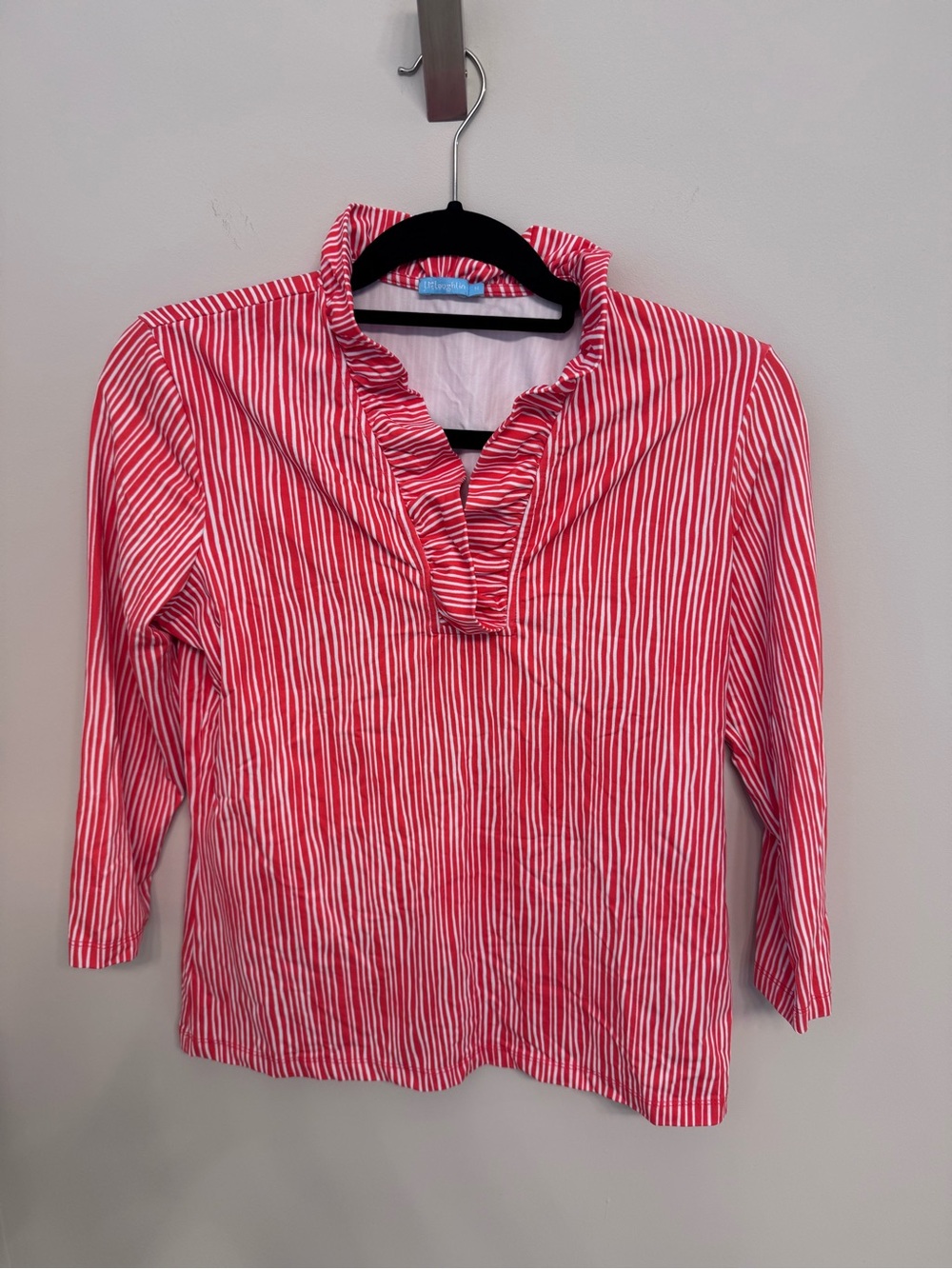 NWOT J. McLaughlin 3/4 Sleeve Striped Ruffle V-Neck